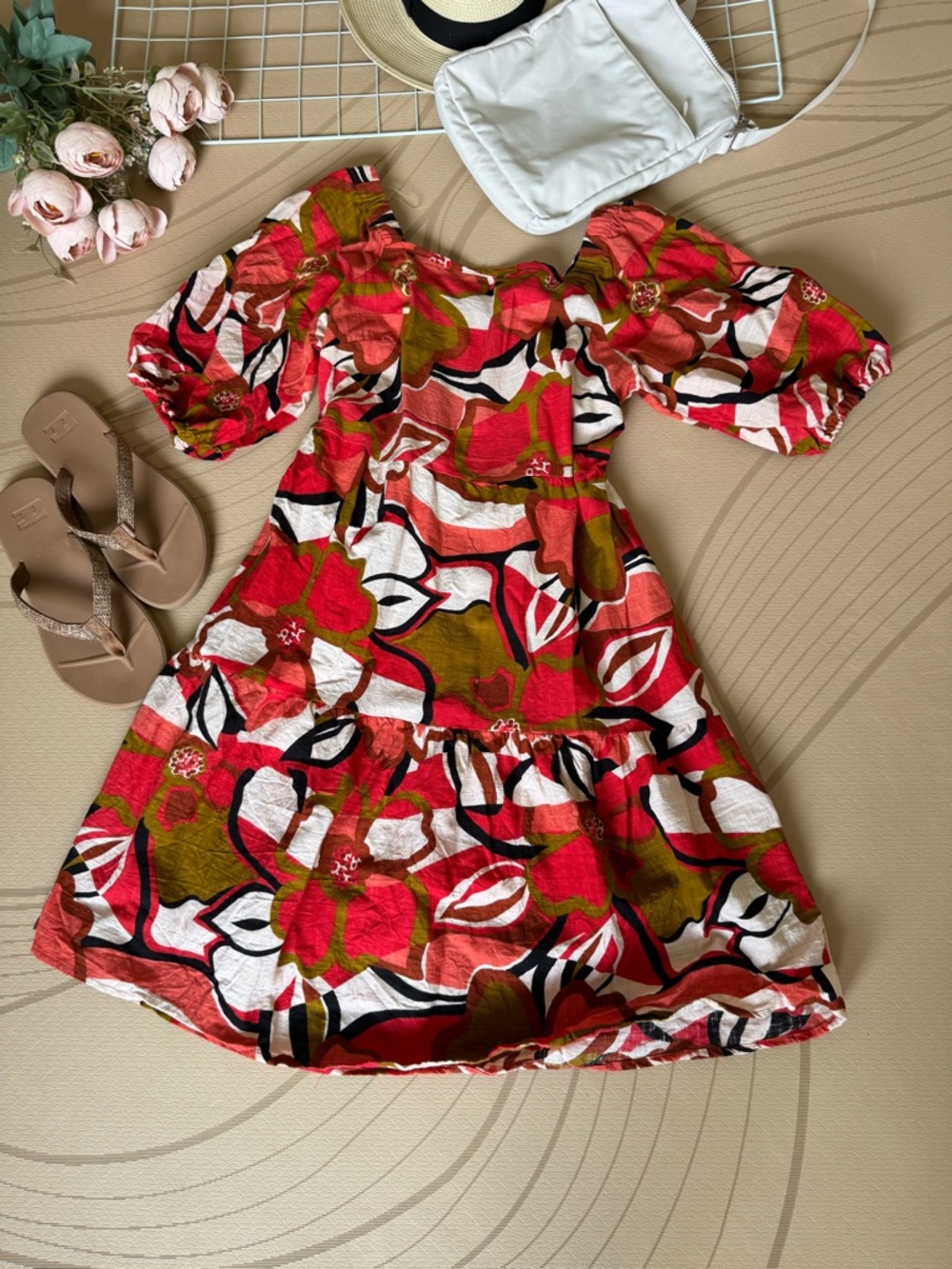Mlle Gabrielle Red, Olive & Black Floral Sundress